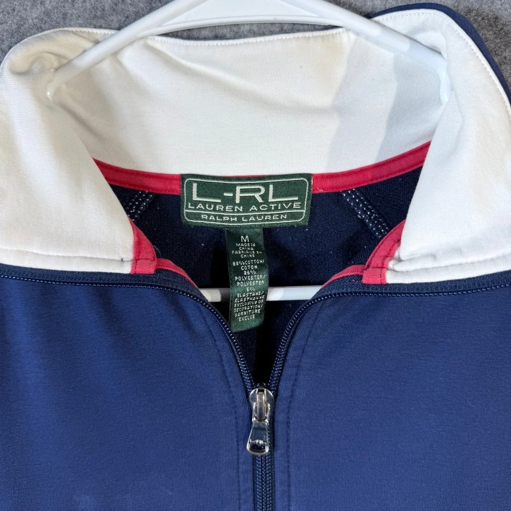 LRL Lauren Active Jacket‎ Full Zip Up Navy Blue White Red Trim Pullover